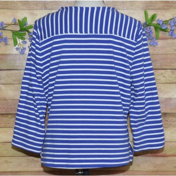 C Wonder Ladies Blue Nautical Striped 3/4 Sleeve Full Zip Cotton Knit Jacket 12 - Picture 6 of 11